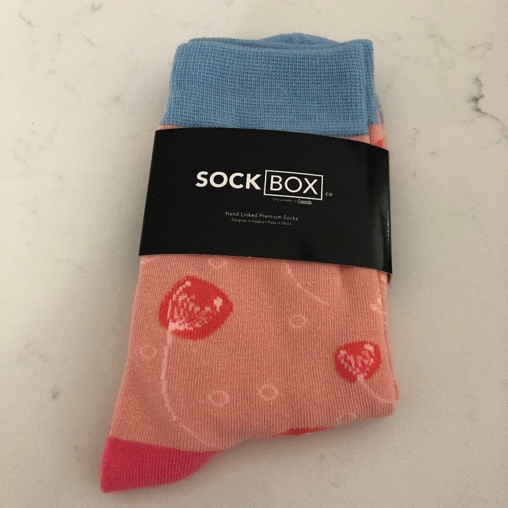 Sock Box Hand Linked Premium Floral Socks Pastel Pink + Blue Size OS